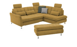 Komfort-Wohnlandschaft plano|FORM Imola, in der Farbausführung Curry, mit Hocker