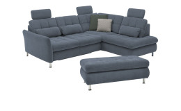Komfort-Wohnlandschaft plano|FORM Imola, in der Farbausführung Blau, mit Hocker