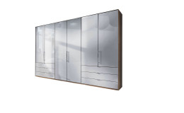 Basis-Kleiderschrank Messina mit Glasfront in Weiß und Korpus in Bianco-Eiche