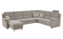 Komfort-Wohnlandschaft plano|FORM Genua in einem Bezugsstoff in Stone.