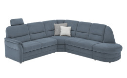 Komfort-Wohnlandschaft plano|FORM Easyplan Q+, in der Farbausführung Blue, mit Kopfstütze und Deko-Kissen