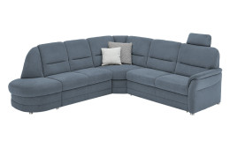 Komfort-Wohnlandschaft plano|FORM Easyplan Q+, in der Farbausführung Blue, mit Kopfstütze und Deko-Kissen