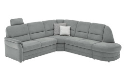 Komfort-Wohnlandschaft plano|FORM Easyplan Q+, in der Farbausführung Grey, mit Kopfstütze und Deko-Kissen
