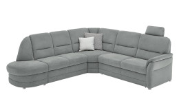 Komfort-Wohnlandschaft plano|FORM Easyplan Q+, in der Farbausführung Grey, mit Kopfstütze und Deko-Kissen