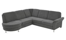 Basis-Wohnlandschaft plano|FORM Wien im Bezugsstoff Grey und silbernen Füßen. Schräge Seitenansciht.