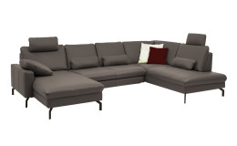 Komfort-Wohnlandschaft plano|FORM el Paso, in der Farbausführung Greystone, Mit Kissen und Kopfstützen 