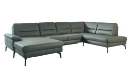 Basis-Wohnlandschaft plano|FORM Sylt in einem Echtlederbezug in der Farbe Opal.