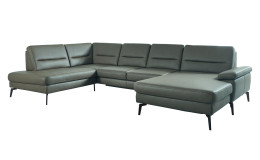 Basis-Wohnlandschaft plano|FORM Sylt in einem Echtlederbezug in der Farbe Opal.