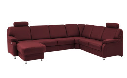 Komfort-Wohnlandschaft plano|FORM Tyler, in der Farbausführung Rot, Schrägansicht mit Kopfstütze