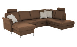 Komfort-Wohnlandschaft plano|FORM Lirio, in der Farbalternative Macciato, mit Kopfstützen und Kissen