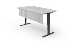 Ausgegrauter Schreibtisch mit Metallsichtblende