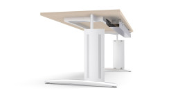 Schreibtisch seitlich von unten mit Kabelkanal