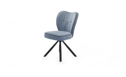 Stuhl Jolanda mit  blauem Webstoffbezug und schwarzem Stativgestell aus Metall