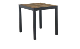 Ausziehtisch Britta mit einer Tischplatte aus Holzwerkstoff in Akazie Dunkel und einem schwarzem Metallgestell. 