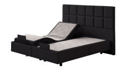 Boxspringbett Discovery Classic in einem Bezug in Charcoal in Stoff. Schräge Seitenansicht