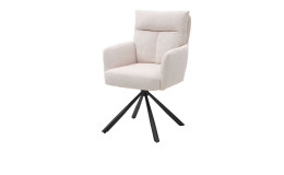 Armlehennstuhl Sarah in einem hellbeigen Cordstoff und schwarzem Metallfuß