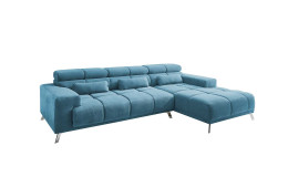 Komfort-Wohnlandschaft Salzburg in der Farbe Azur. Ottomane auf der rechten Seite.