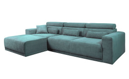 Basis-Wohnlandschaft Carter in der Farbe Blau, Ottoman auf der linken Seite.