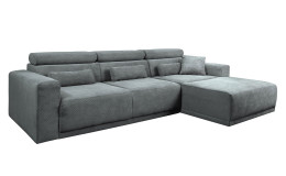 Basis-Wohnlandschaft Carter in der Farbe Grau, Ottomane auf der rechten Seite. 