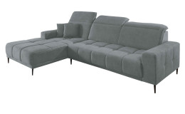 Komfort-Wohnlandschaft Luan in einem grauen Bezugsstoff mit zwei Zierkissen.