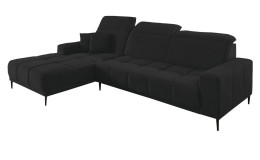 Komfort-Wohnlandschaft Luan in einem schwarzen Bezugsstoff mit zwei Zierkissen.