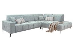 Komfort-Wohnlandschaft Luan in einem mintfarbenen Cordstoff.