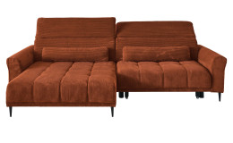 Komfort-Wohnlandschaft Lilly in einem orangefarbenen Cordstoff mit zwei Zierkissen.