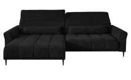 Wohnlandschaft Lilly in Anthrazit mit in Cord-Optik, Ottomane links, Kopfteilverstellung und gestepptem Bezug freigestellt auf weißem Grund.