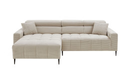 Wohnlandschaft Sally mit Ottomane links und einem Cordbezug in der Farbe Taupe