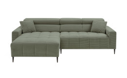 Wohnlandschaft Sally mit Ottomane links und einem Cordbezug in der Farbe Grün