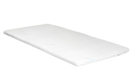 Viscoschaumtopper 5V60 90 x 200 cm, mit einem weißen Doppeltuchbezug.