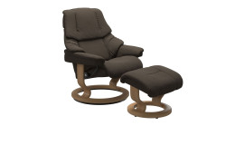 Relaxsessel mit Hocker Stressless Reno S Classic, Bezug: Aster Webstoff, Farbe: Brown, Gestell: Eiche