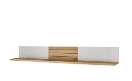 Wandregal weiß mit Holzabsetzung ca. 150 cm breit, seitliche Ansicht
