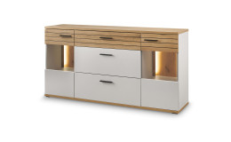 Sideboard Set One Quincy in Lichtgrau und Holzabsetzung mit Beleuchtung