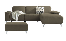 Komfort - Ecksofa Musterring MR 370, in der Farbausführung sand mit einem Hocker