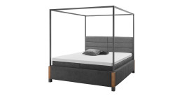 Basis-Himmelbett Musterring MyHeaven in einem Stoffbezug in Anthrazit, sowie ein Metallgestell in Anthrazit und Füße in Eiche