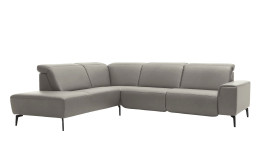 Basis-Ecksofa MR 1320 in einem Echtleder-Bezug in Grau. Schräge Frontansicht