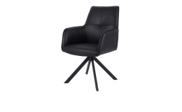 Moderner schwarzer Stuhl mit Lederbezug und schwarzem 4-Fuß-Gestell.