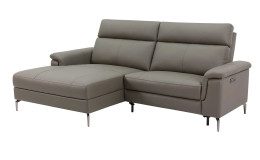 Ecksofa UG3109B in braun aus Leder+PVC, elektrisch verstellbar, Ausführung Ottomane links
