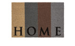 Astra Fußmatte Coco Style 40 x 60 cm, mehrfarbig mit vier Streifen und HOME unten in schwarzen Buchstaben.