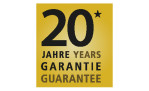 Goldplakette mit "20 Jahre Garantie" in fettgedrucktem Schwarz für die 20-jährige Garantie der GEFU Sandwich-Palette Primeline.