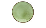 Suppenteller Nature 22 cm von Creatable, grün, Steinzeug, dunkler Rand, gesprenkelt, von oben auf weißem Grund fotografiert.