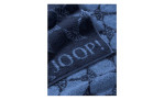 Nahaufnahme des JOOP! Duschtuch Classic Cornflower 80x150 cm, marinefarbenes Handtuch mit dezentem Muster und Joop-Branding.