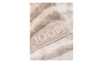 Beige-weißes JOOP! Duschtuch Classic Cornflower Handtuch, 80x150 cm, mit eingewebtem Logo in der Ecke.