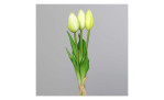 Tulpenbund 24 cm aus Kunststoff mit weiß / grünen Blüten und grünen Stiel und Blätter. Auf einem grauen Hintergrund.