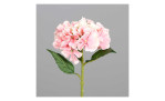Hortensien 32 cm aus Kunststoff mit rosa Blüten und grünen Stiel und Blätter. Auf einem grauen Hintergrund.