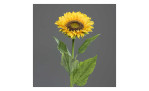Sonnenblume 78 cm aus Kunststoff mit einer gelben Blüte und einem grünen Stiel und Blätter. Auf einem grauen Hintergrund.