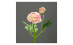 Ranunkel 37 cm aus Kunststoff mit zwei pink / weißen Blüten und grünen Stiel und Blätter. Auf einem grauen Hintergrund.