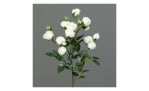 Rosenzweig 55 cm aus Kunststoff mit weißen Blüten und grünen Stiel und Blätter. Auf einem grauen Hintergrund.