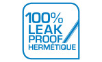 Blau-weißes Emsa-Logo mit Text "100% Leak Proof Hermétique" auf Frischhaltedosen-Set Clip & Close 3tlg., blaue Linie rechts.